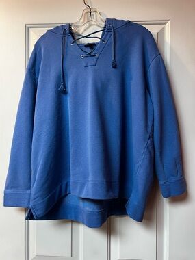 Woman's Talbots Royal Blue Lace-Up Crewneck Hoodie Sweatshirt